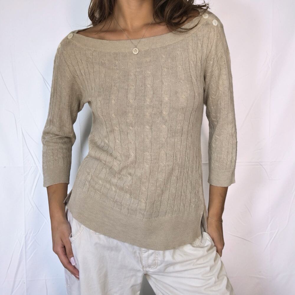 J.Crew Oatmeal Linen Cable Knit Boatneck Sweater Size Small